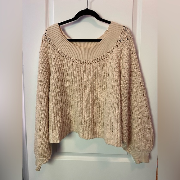 Free People Pandora Boatneck Cream Off-Shoulder Sweater Womens Size Large - Picture 9 of 9